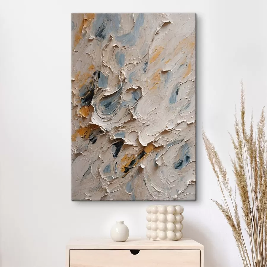  Peintures Peinture à l'huile abstraite en blanc et bleu s44078