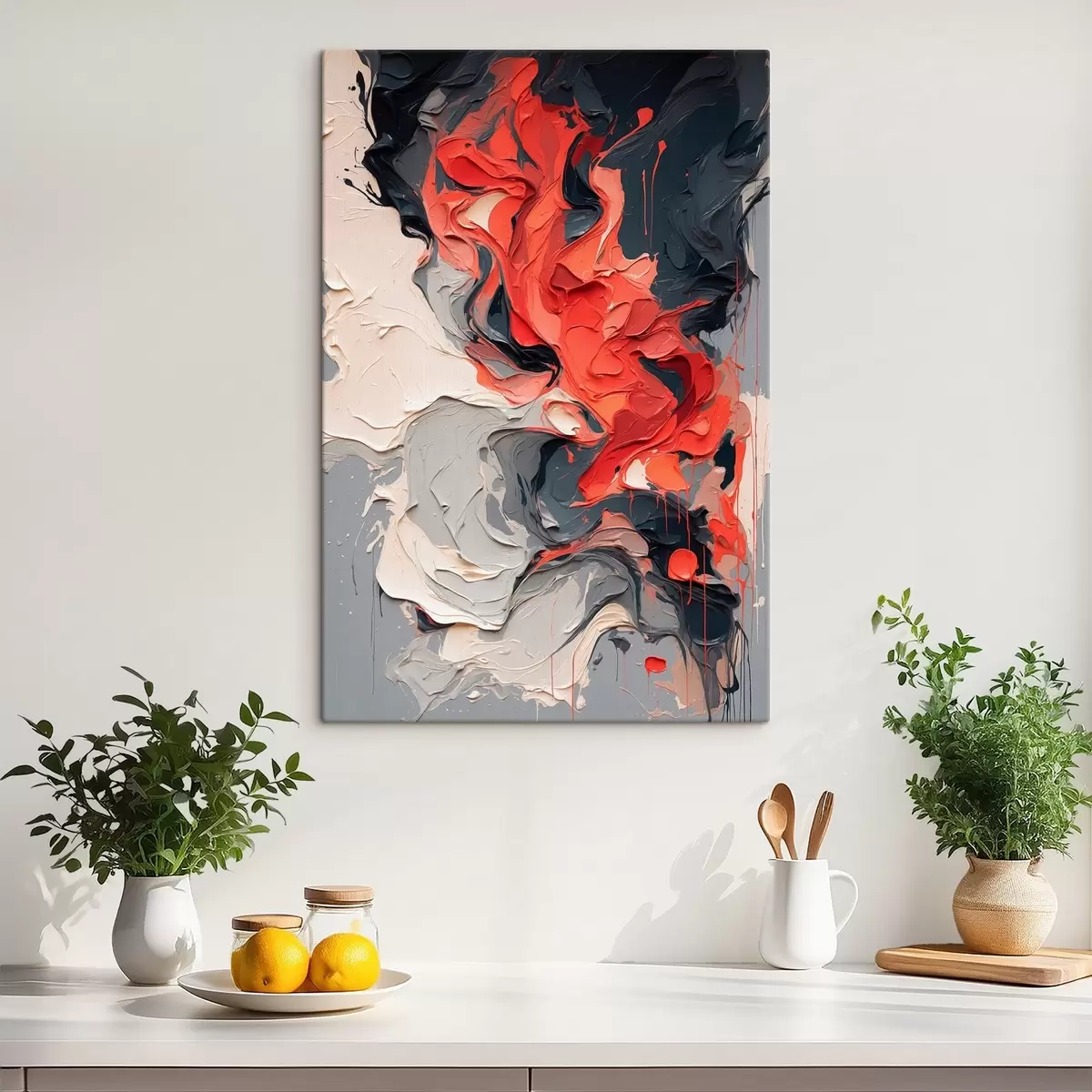  Peintures Peinture à l'huile abstraite en rouge, noir et gris s44079