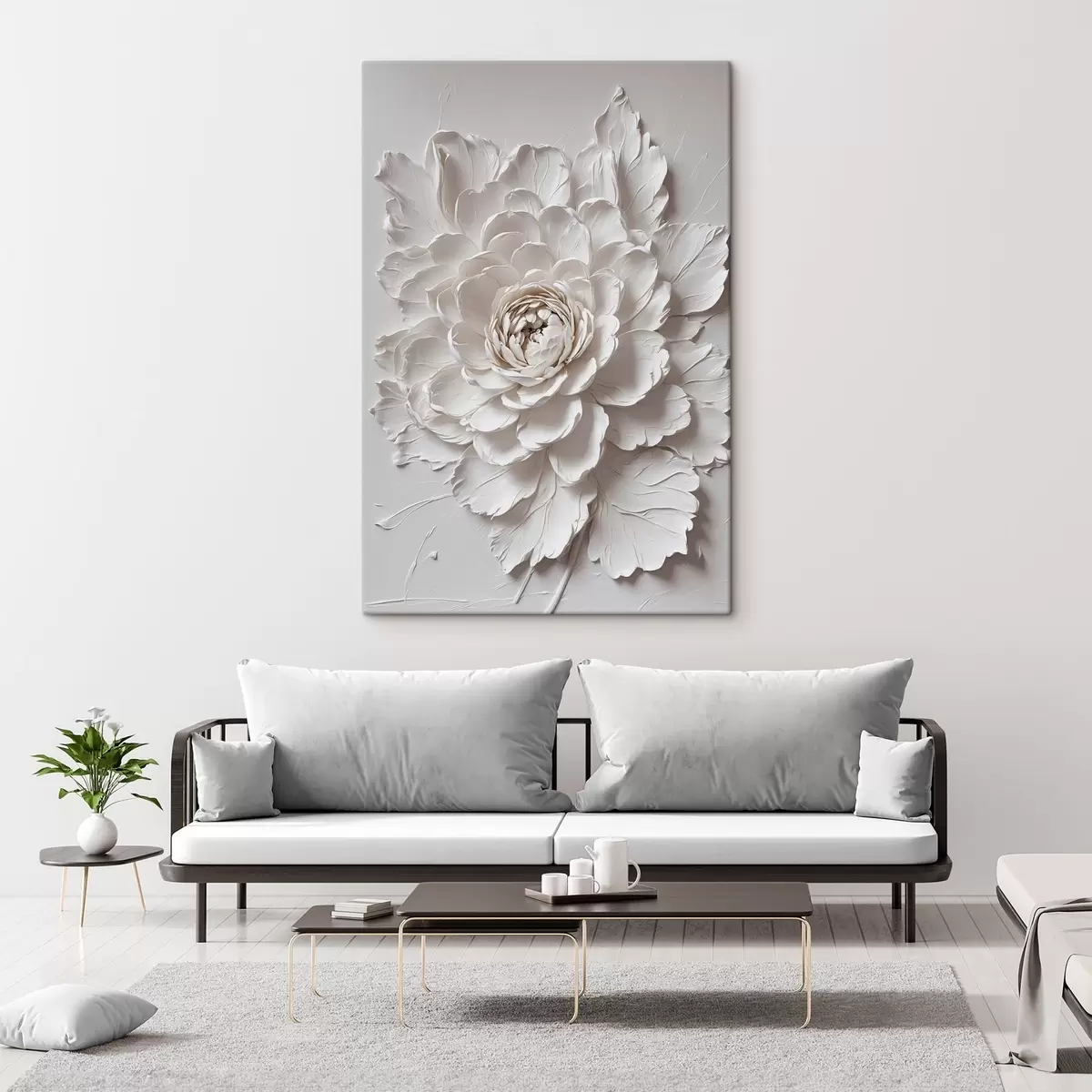  Schilderijen Witte bloem op witte achtergrond s44089