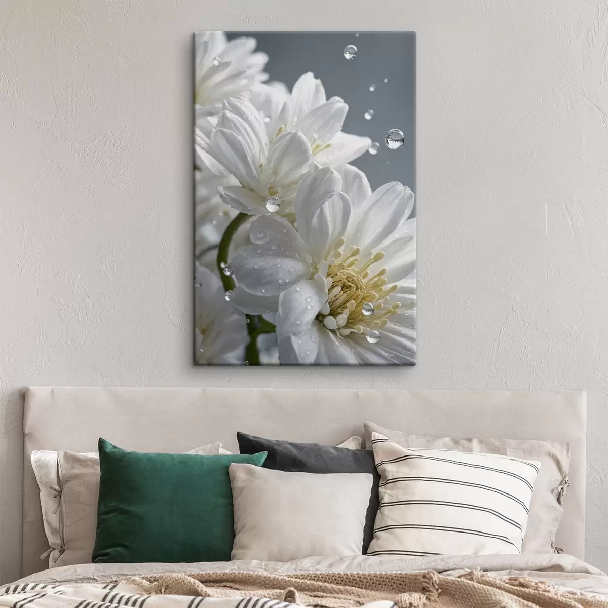  Peintures Fleurs blanches avec rosée s44100