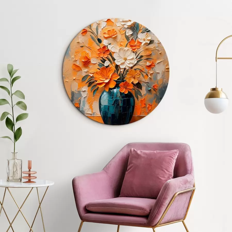  Peintures Fleurs blanches et orange dans un vase, peinture à l'huile r44059