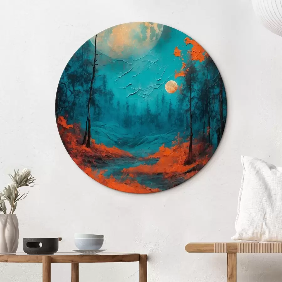  Schilderijen Zwart bos in zwarte maan in olieverfschilderijstijl r44063