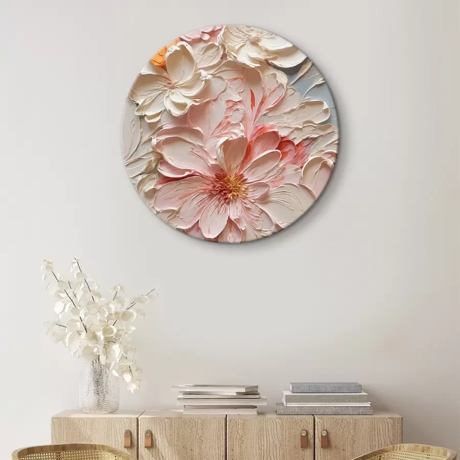  Peintures Fleurs blanches et roses sur fond bleu dans le style d'une peinture à l'huile r44074