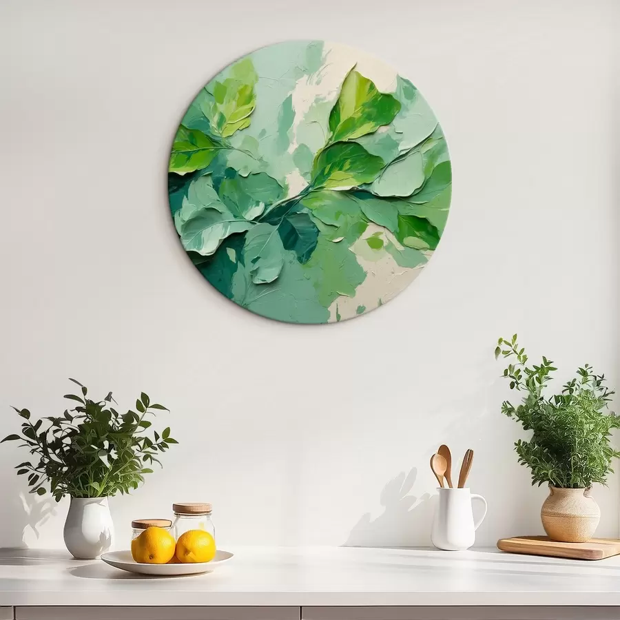  Schilderijen Tak met groene bladeren in olieverfstijl r44075