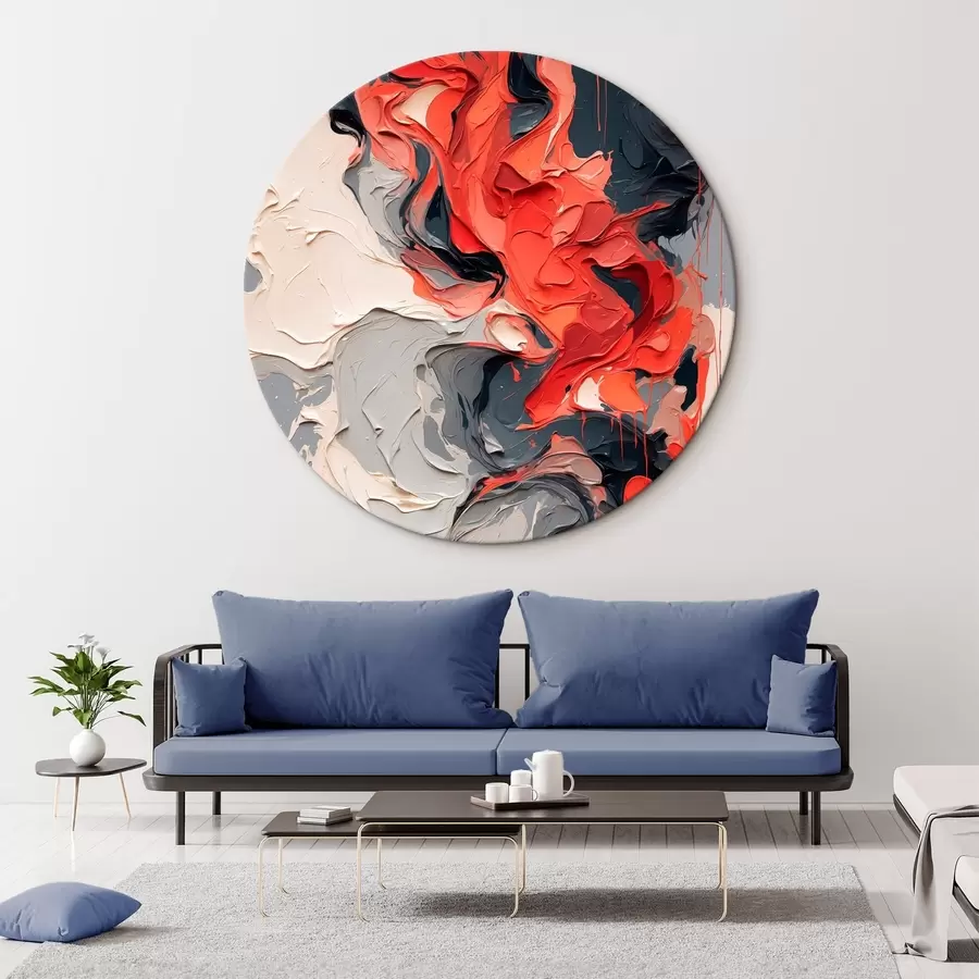  Schilderijen Abstract olieverfschilderij in rode, zwarte en grijze kleuren r44079