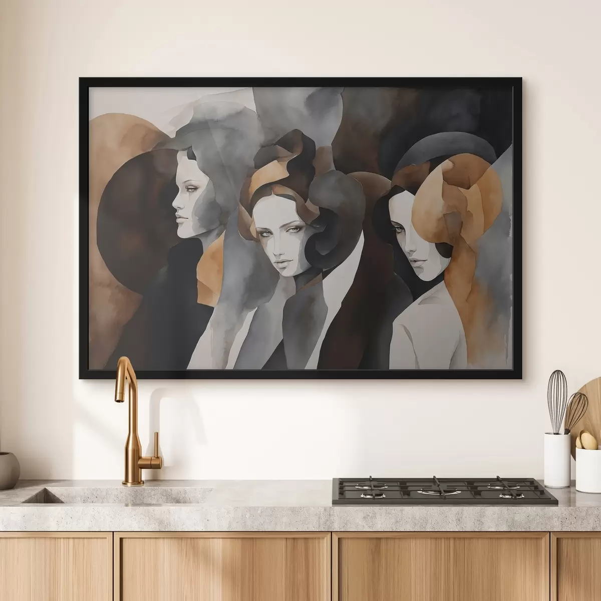 Poster Abstract schilderij met vrouwengezichten f44060