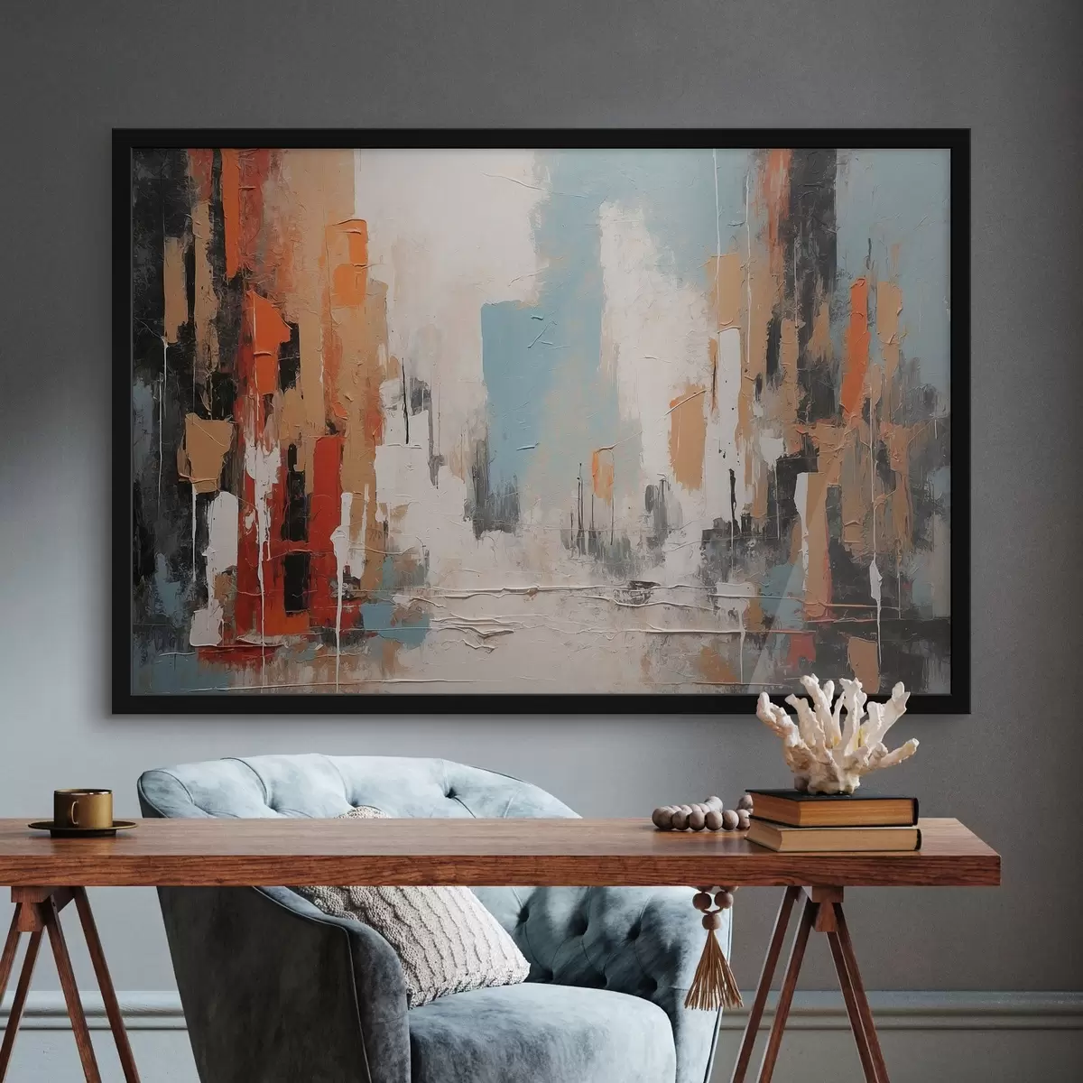 Poster Abstracte stad in olieverfstijl f44061