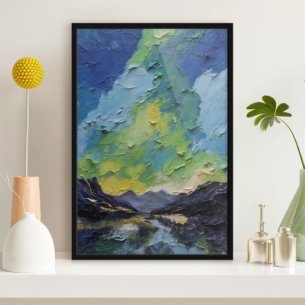 Poster Abstracte bergen in olieverfstijl f44062