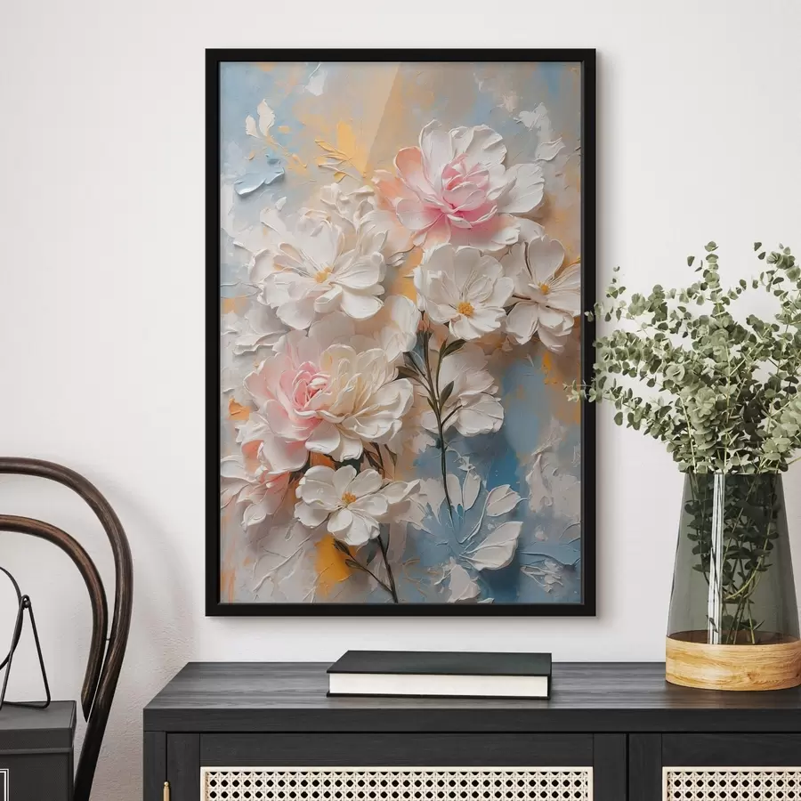 Papier peint photo Fleurs blanches et roses sur fond abstrait f44066