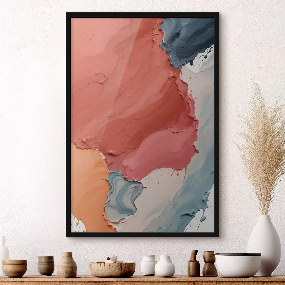 Poster Abstract olieverfschilderij met rode, gele en blauwe kleuren f44068