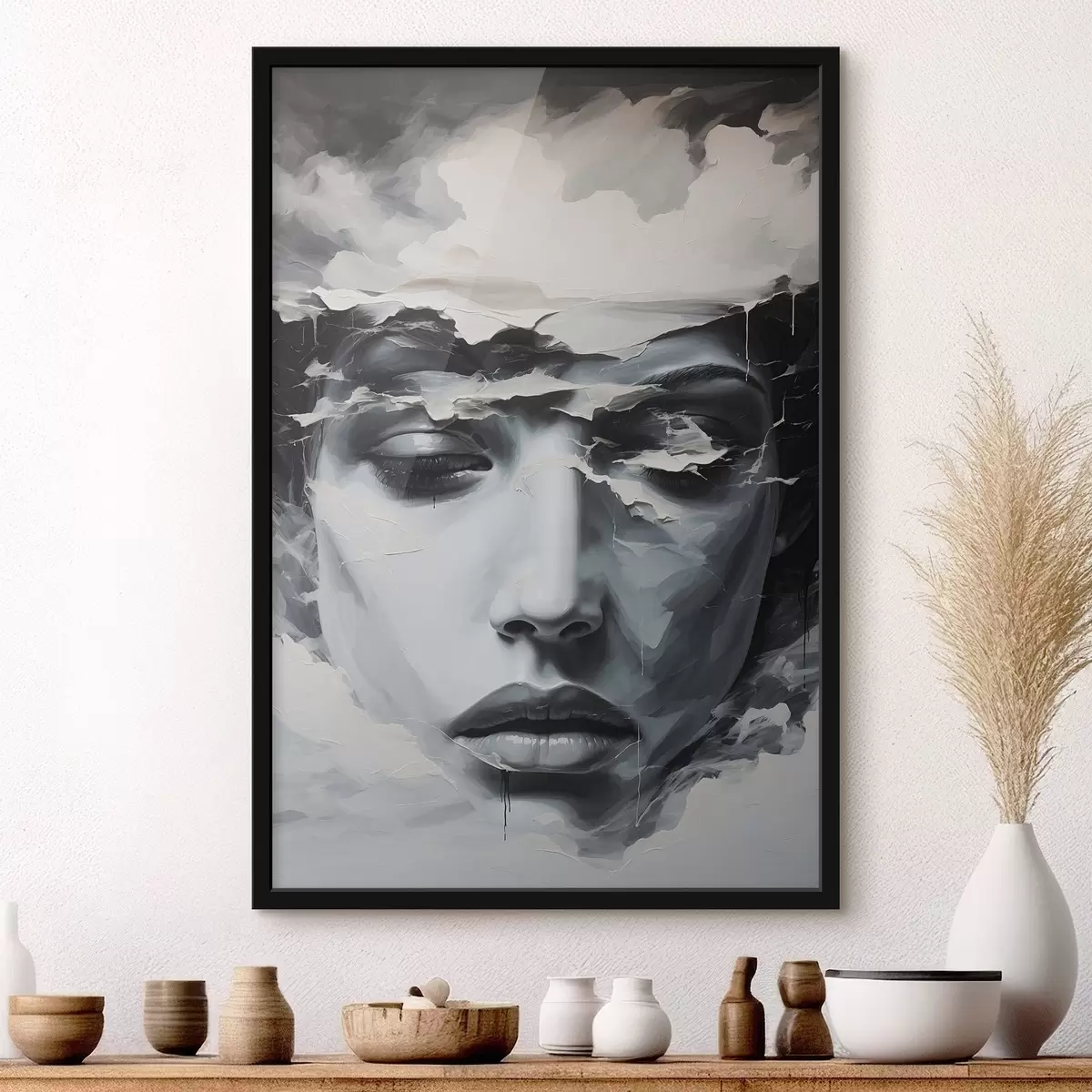 Affiche Visage féminin abstrait à l'acrylique f44070