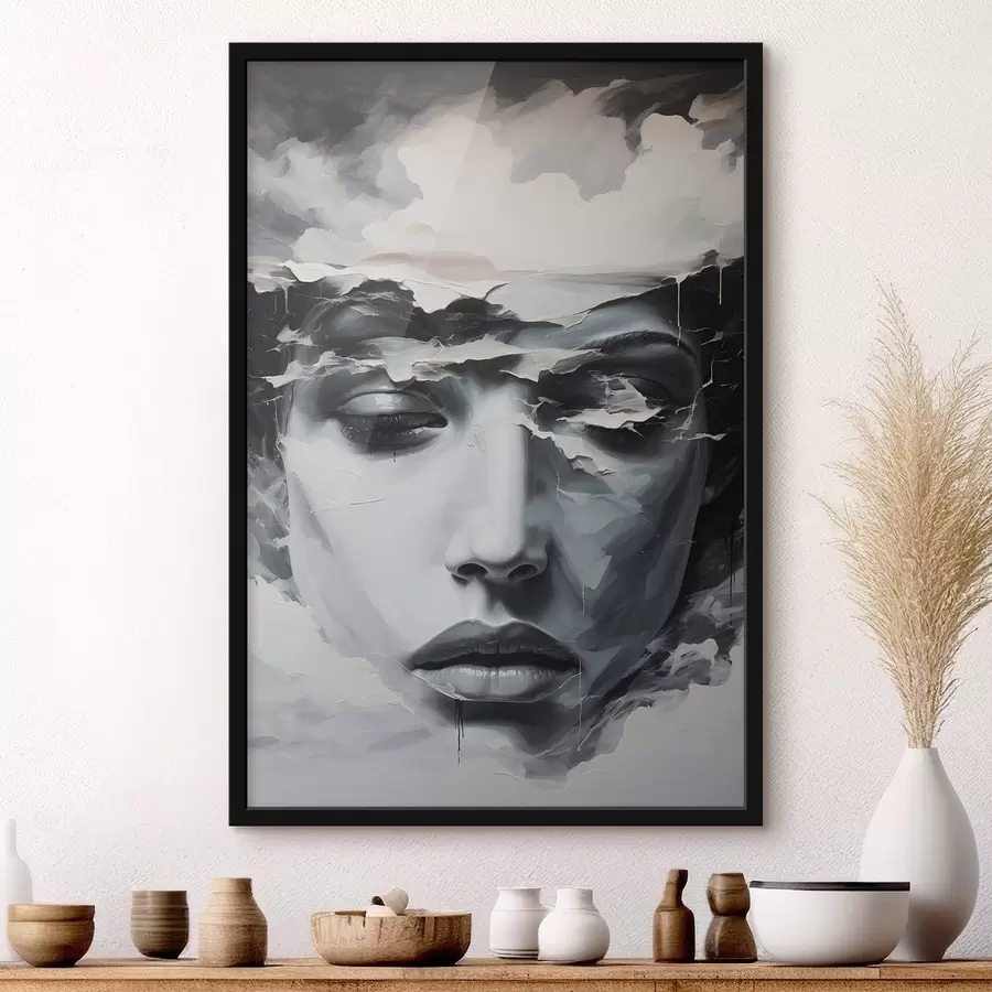 Fotobehang Abstract vrouwelijk gezicht in acrylschilderstijl f44070