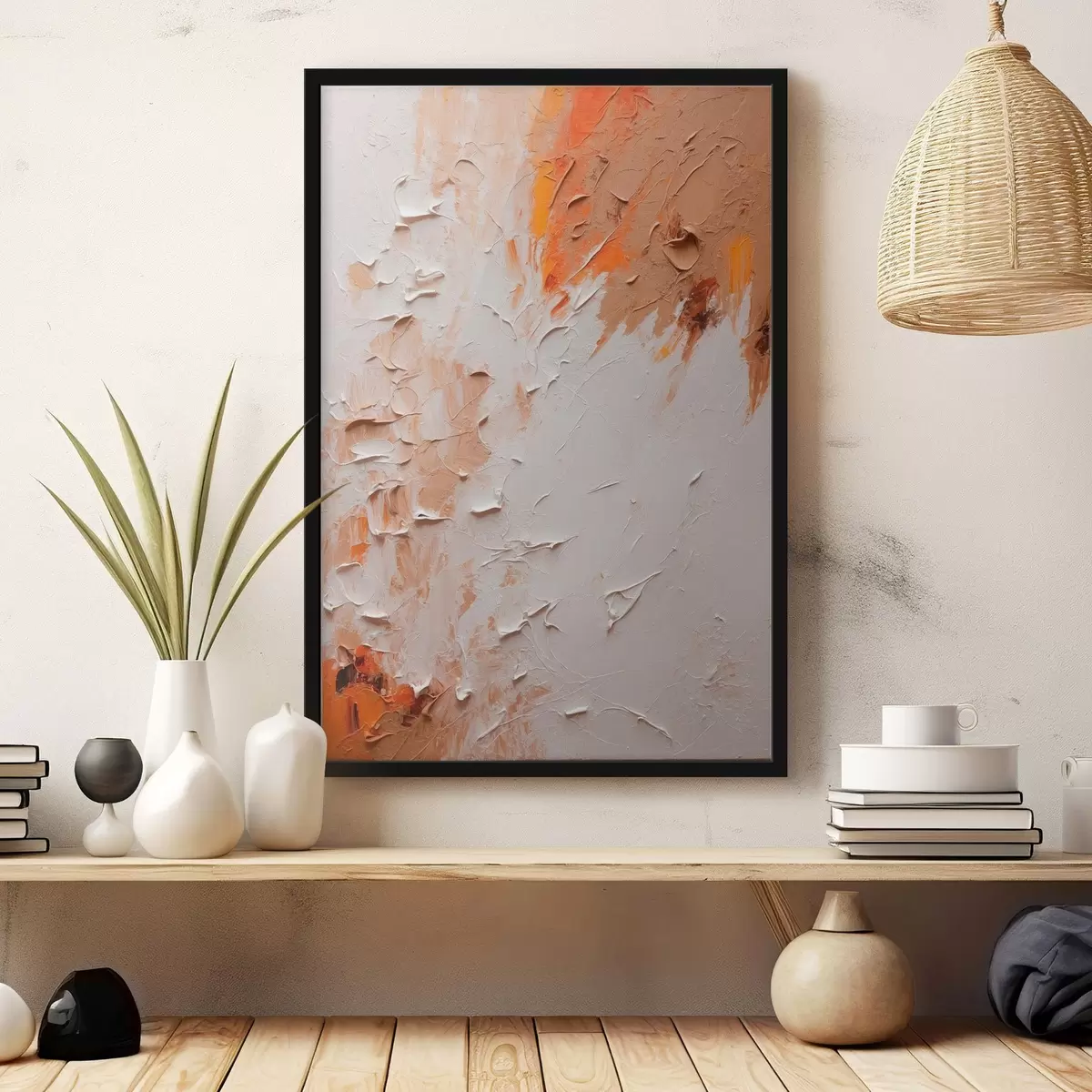 Affiche Peinture à l'huile abstraite avec des couleurs blanches et brunes f44076