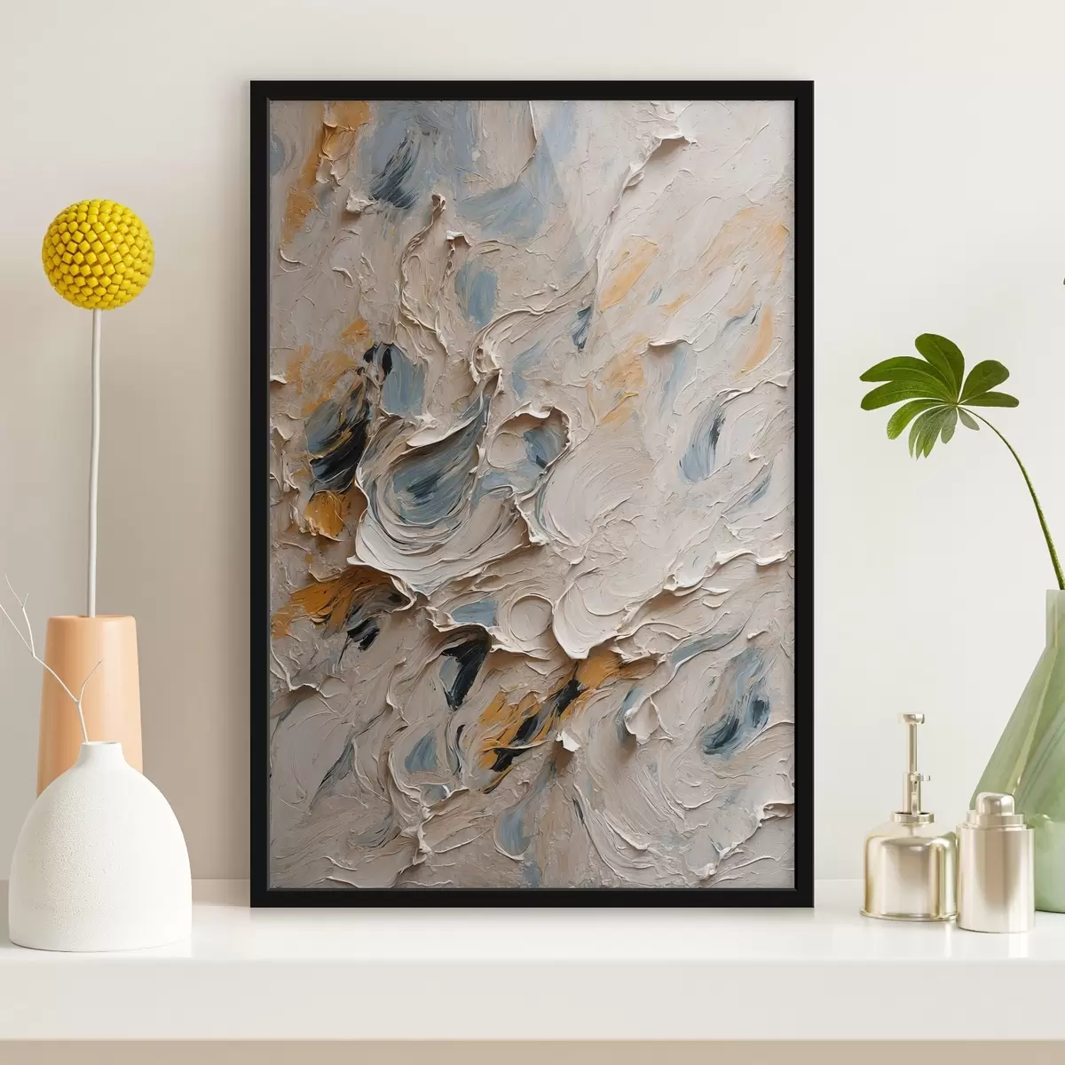 Affiche Peinture à l'huile abstraite en blanc et bleu f44078