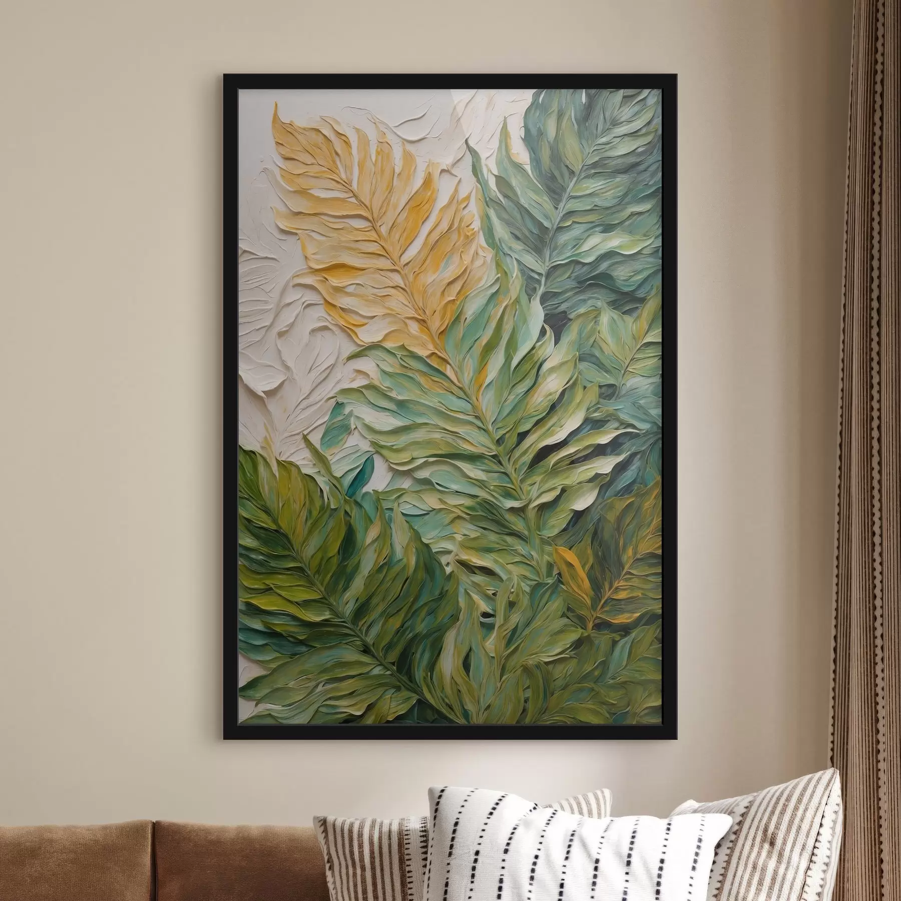 Fotobehang Tropische bladeren in olieverfschilderijstijl f44088