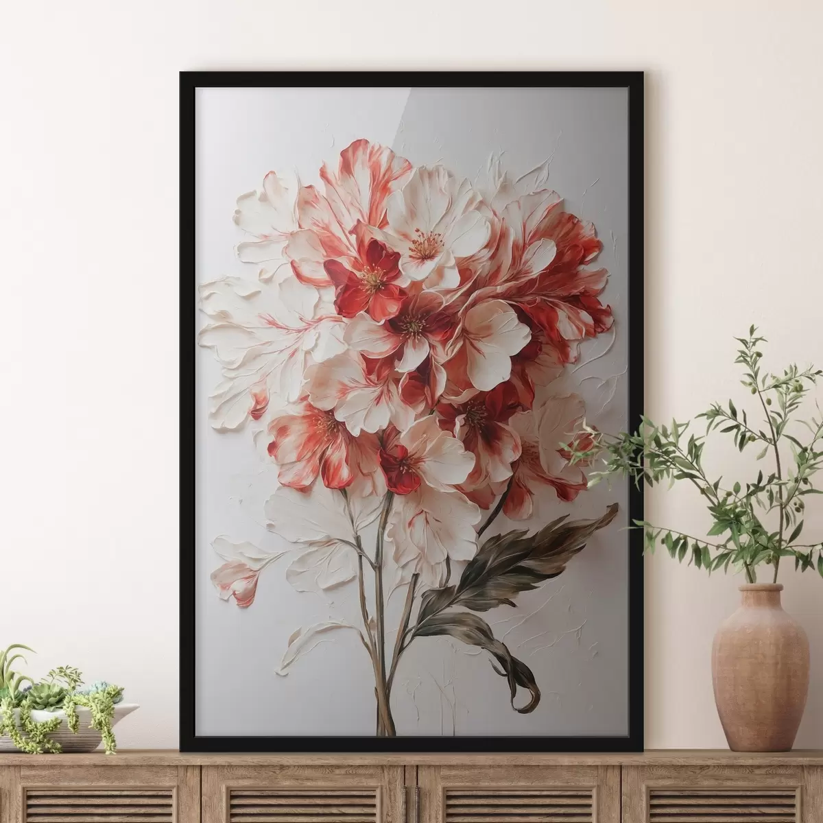 Affiche Fleurs rouges et blanches en peinture à l'huile f44090