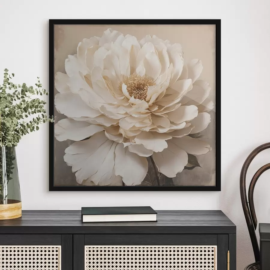 Fotobehang Witte bloem op beige achtergrond f44094