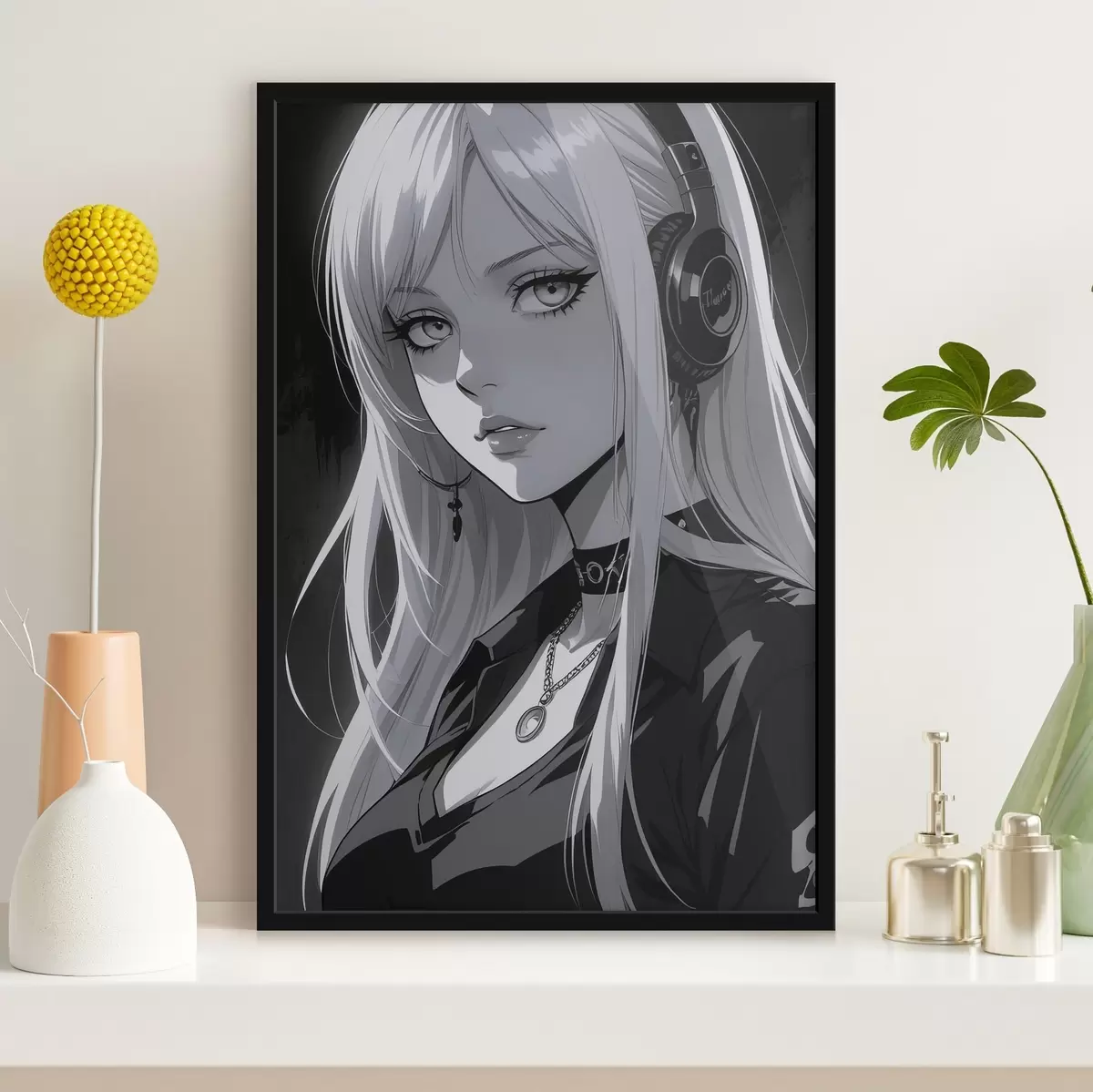 Poster Poster met meisje met koptelefoon f44102