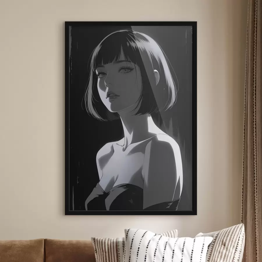 Fotobehang Poster met meisje op zwarte achtergrond f44103