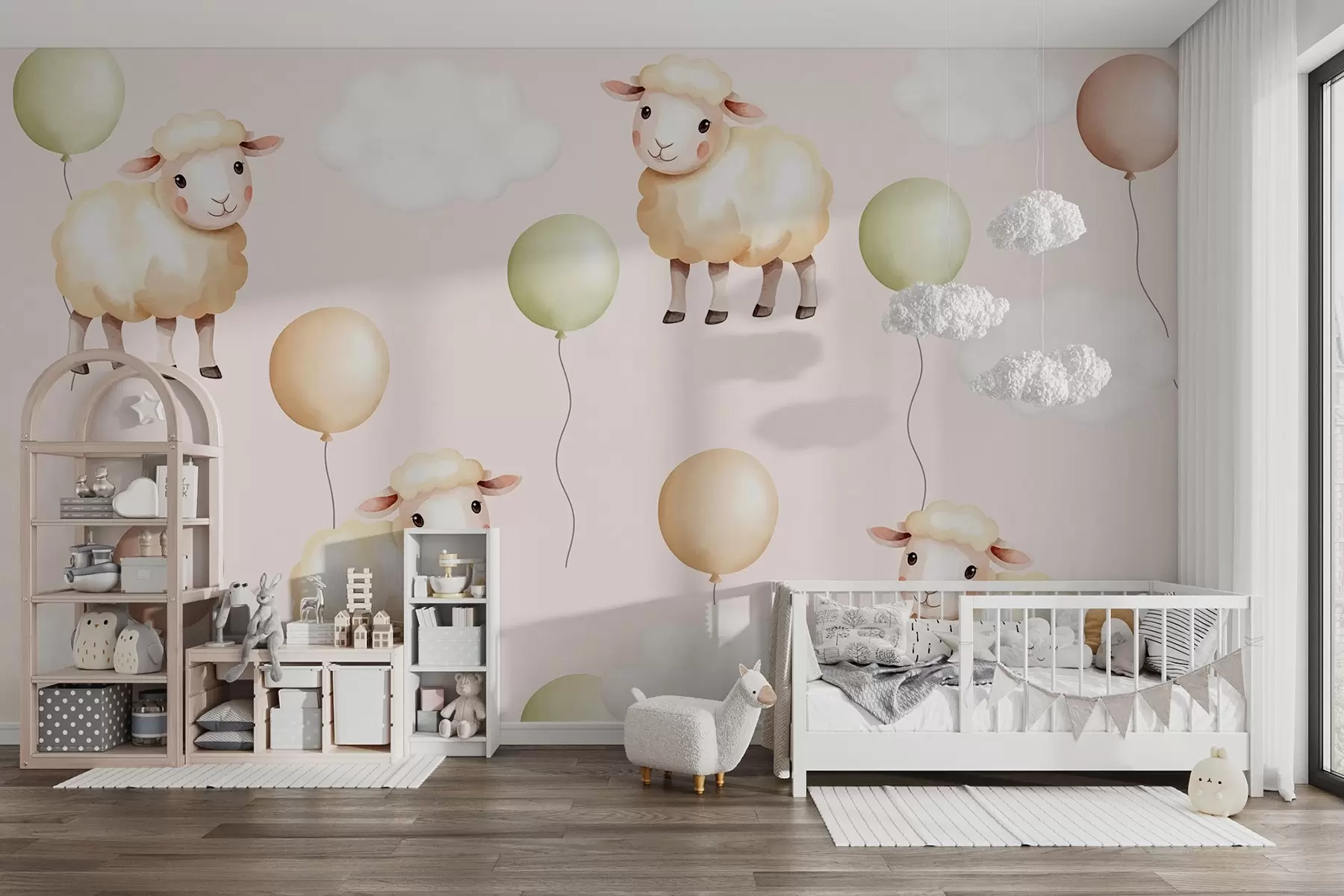 Papier peint photo Moutons et ballons mignons w03860