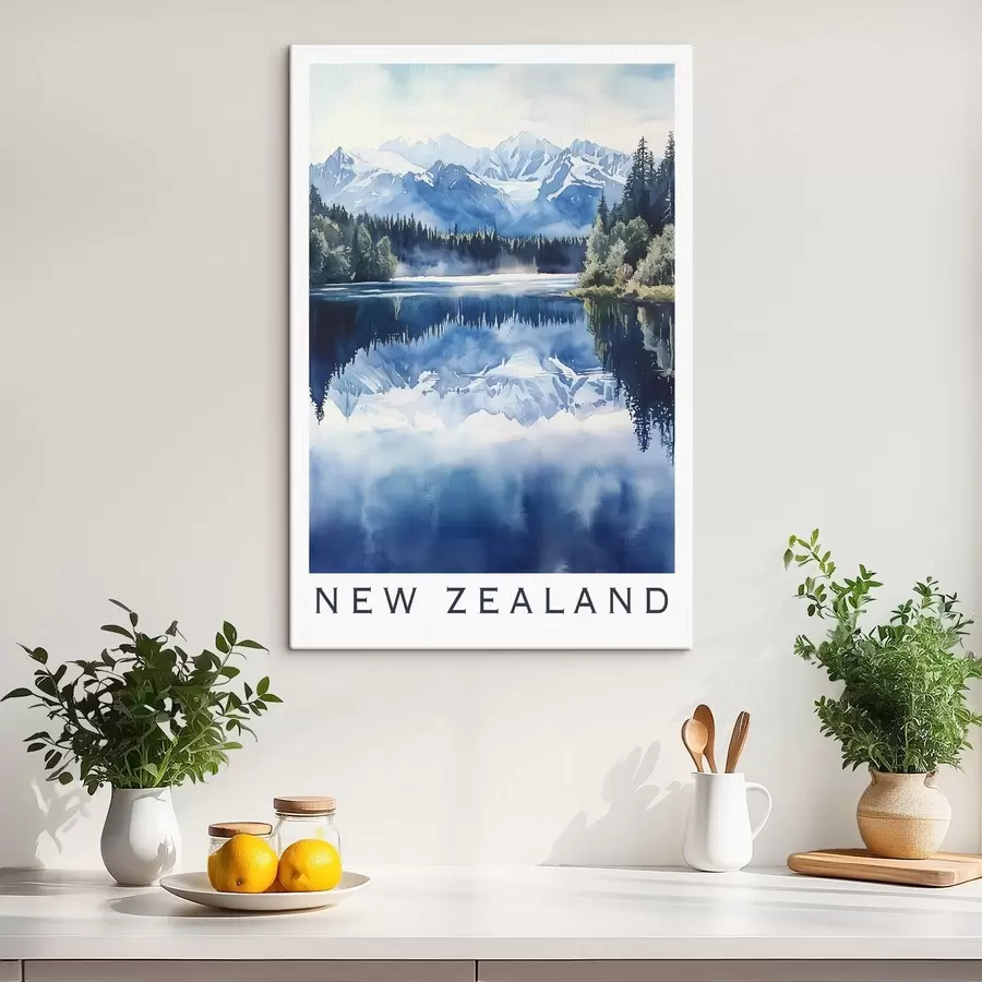  Peintures Belles montagnes en Nouvelle-Zélande, style aquarelle, lac, forêt s44144