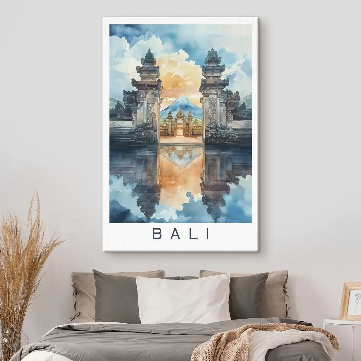  Schilderijen Bali esthetiek, tempel, zonsondergang, tropische natuur, aquarel stijl s44149
