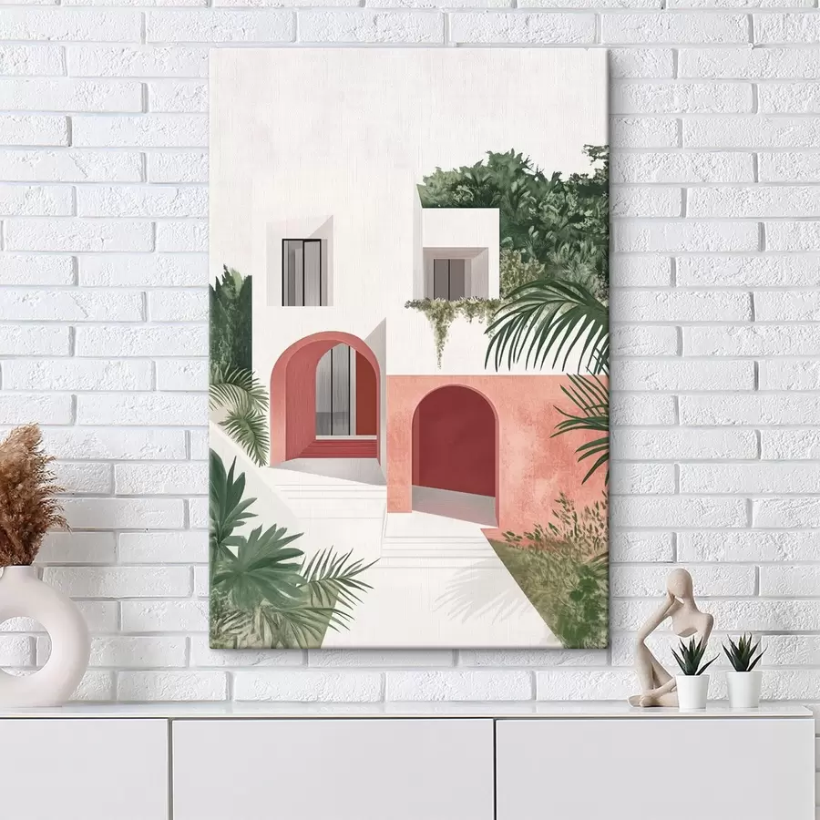  Schilderijen Villa met tropische tuin, mediterraan, acrylstijl s44151