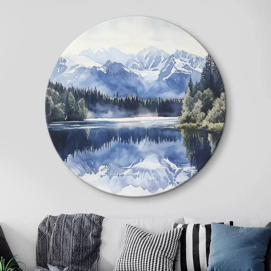  Schilderijen Mooie bergen in Nieuw-Zeeland, aquarel stijl, meer, bos r44144