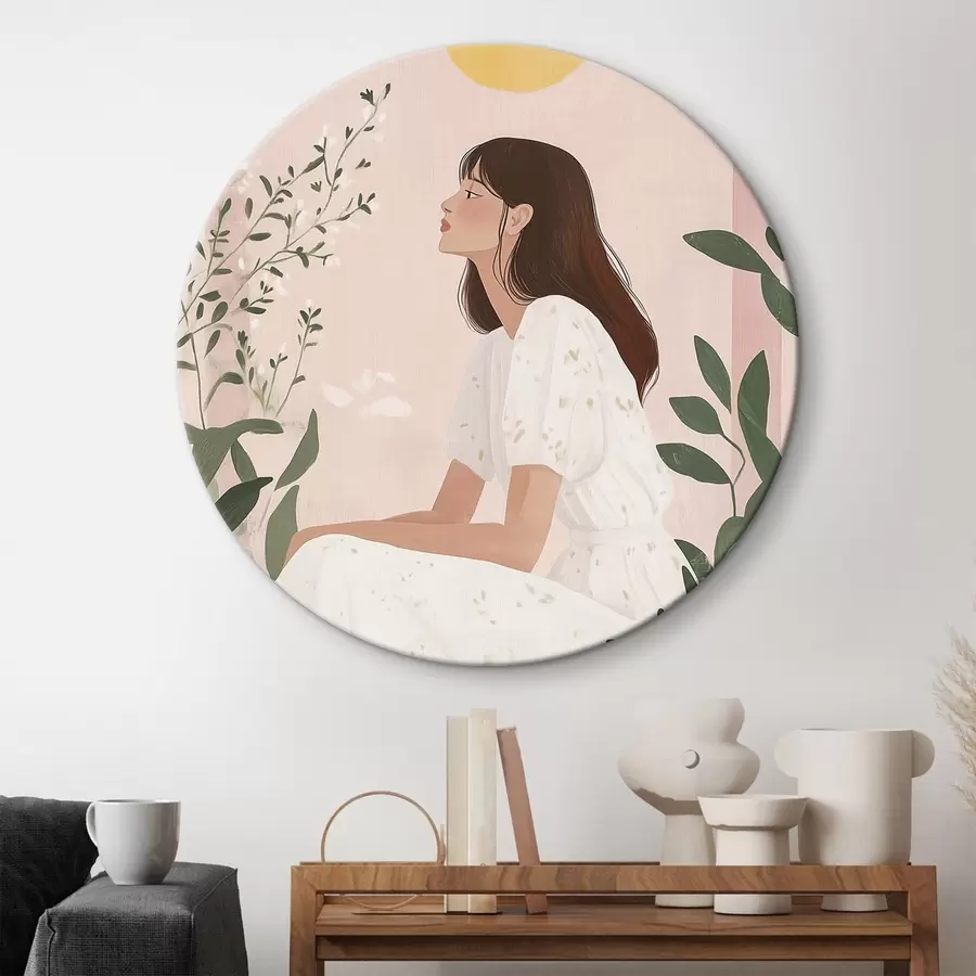  Schilderijen Mooie vrouw in de tropische tuin, zon, pastelkleuren r44155