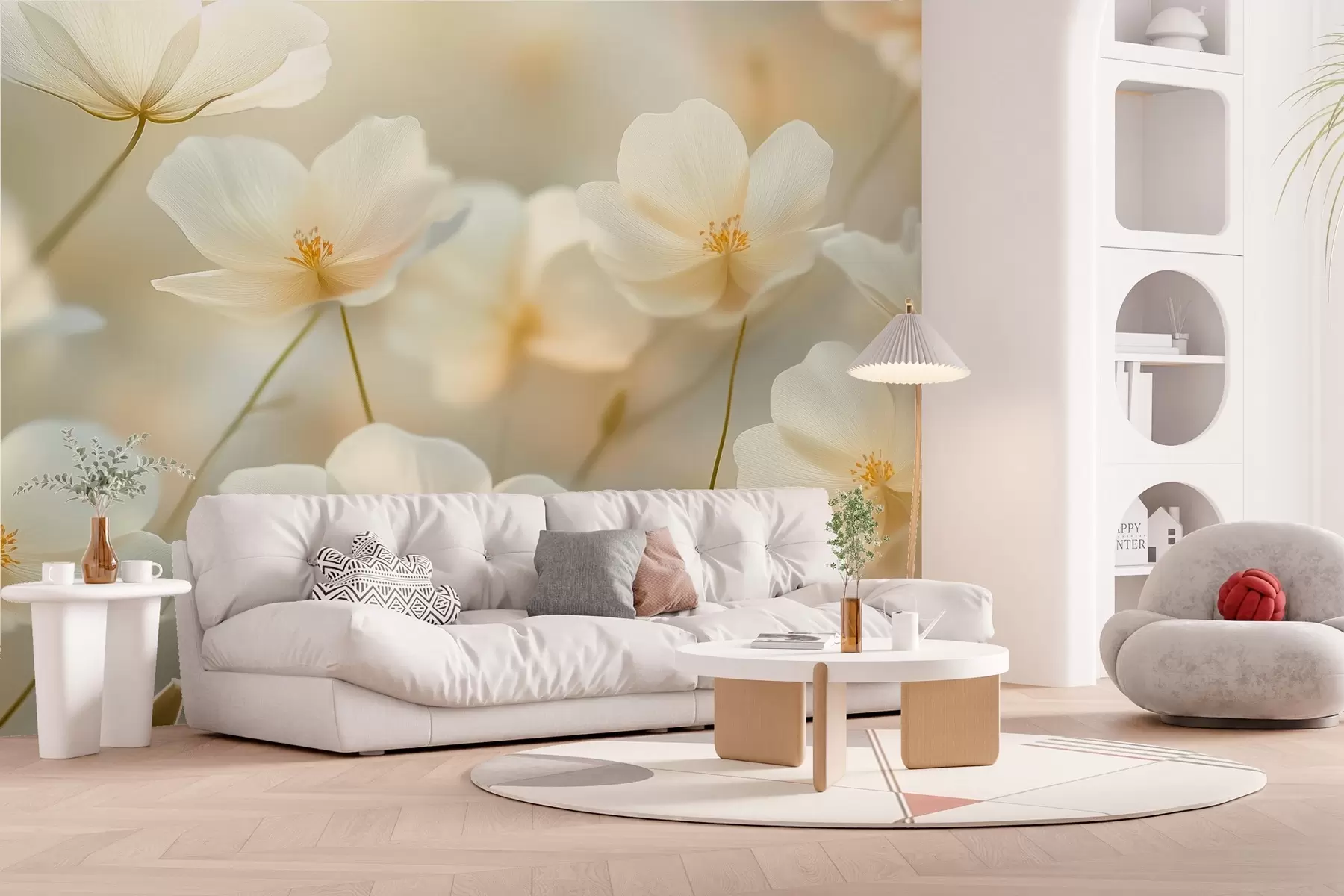 Papier peint photo fleurs blanches du matin w03766