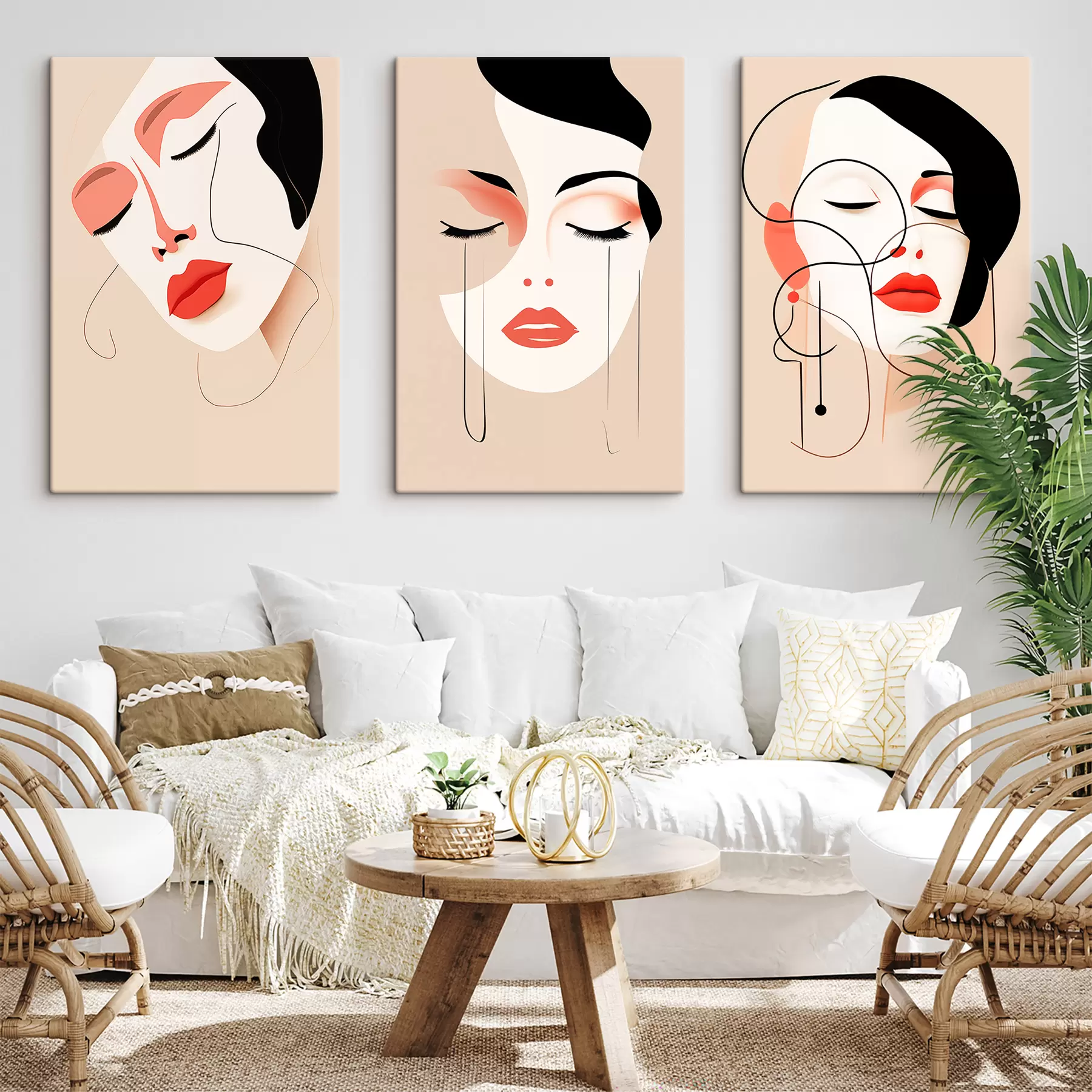  Peintures Harmonie, trois visages, couleurs vives m00454