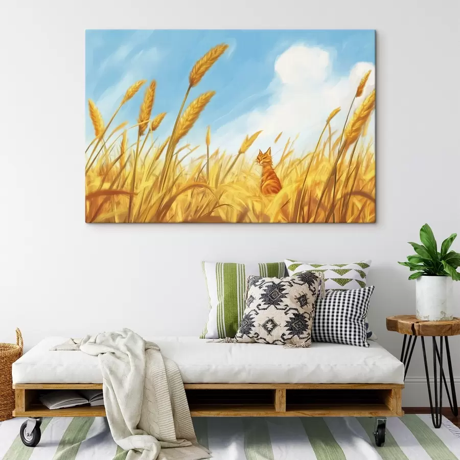  Peintures Chat dans le champ avec des épis de blé s44211