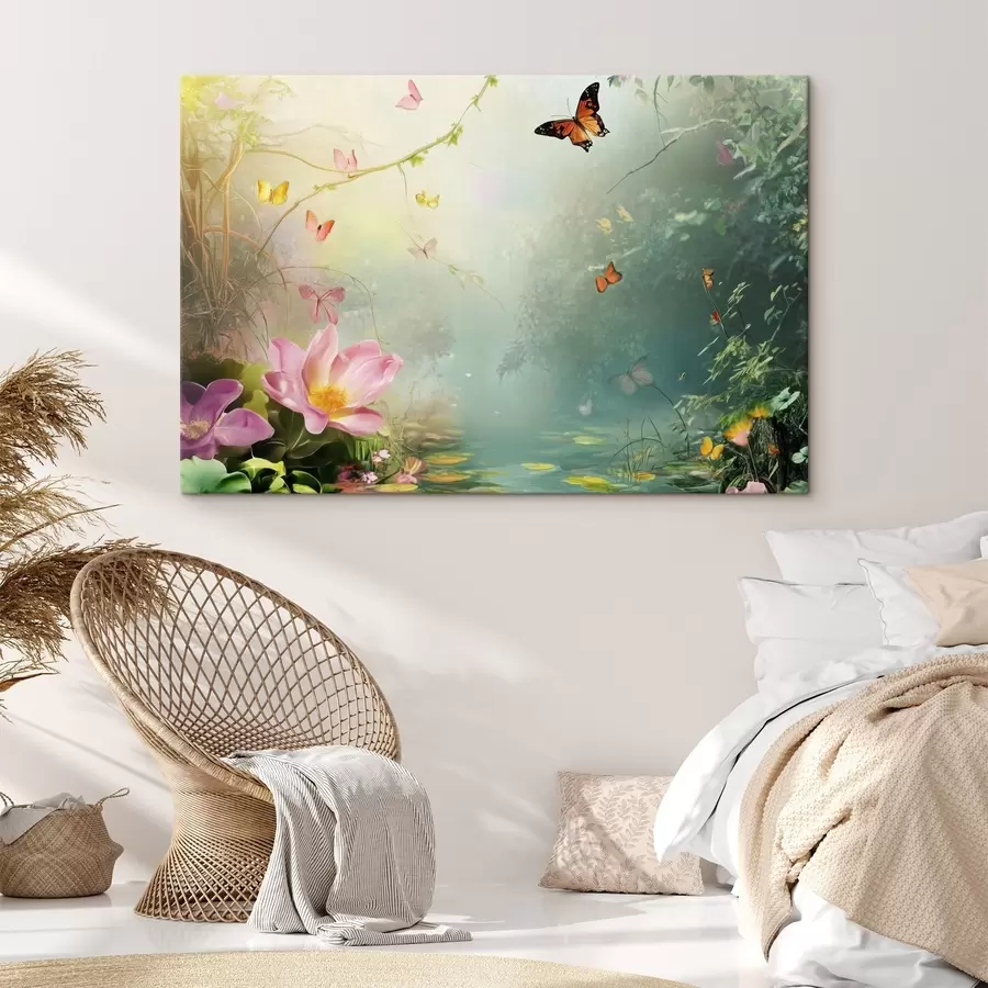  Schilderijen Meer in het bos onder de bomen s44216