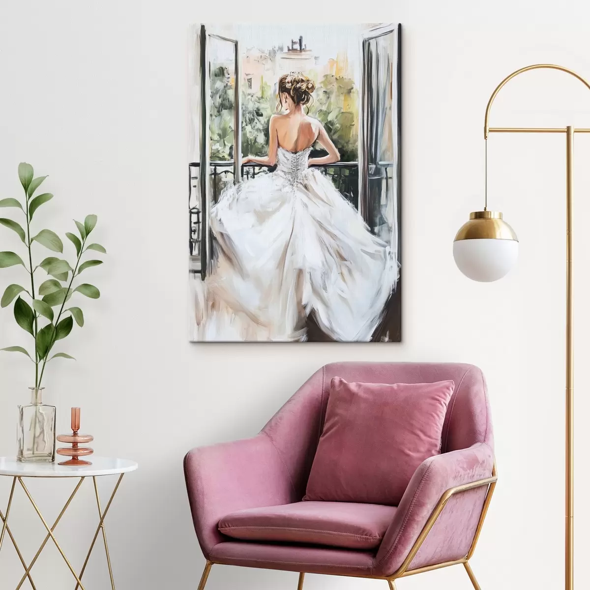  Peintures Fille en robe blanche sur le balcon s44226