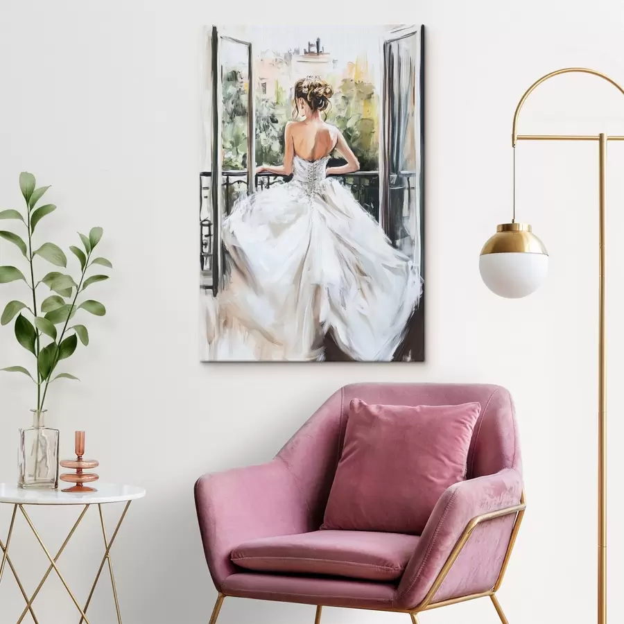  Peintures Fille en robe blanche sur le balcon s44226