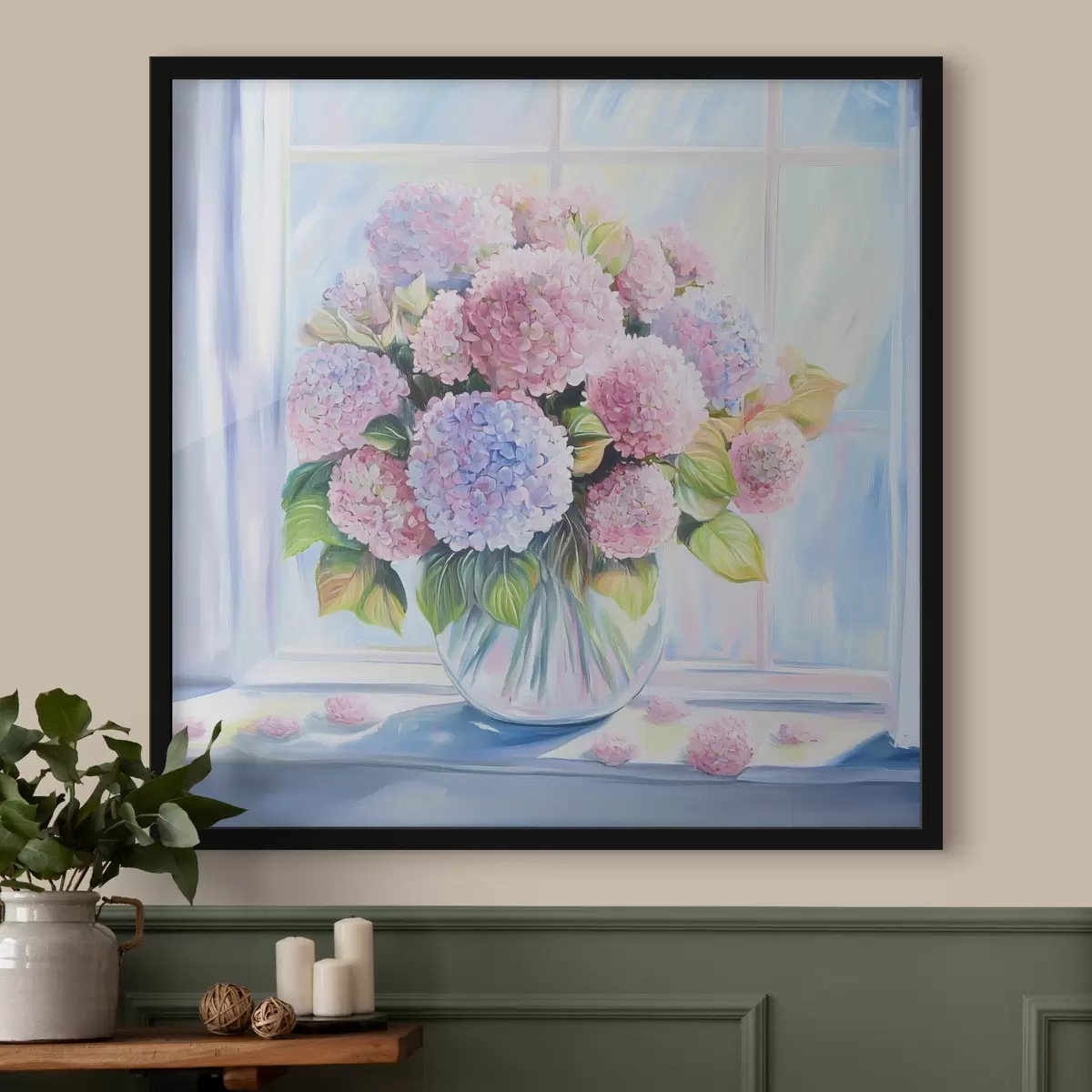 Poster Boeket bloemen op het raam f44210