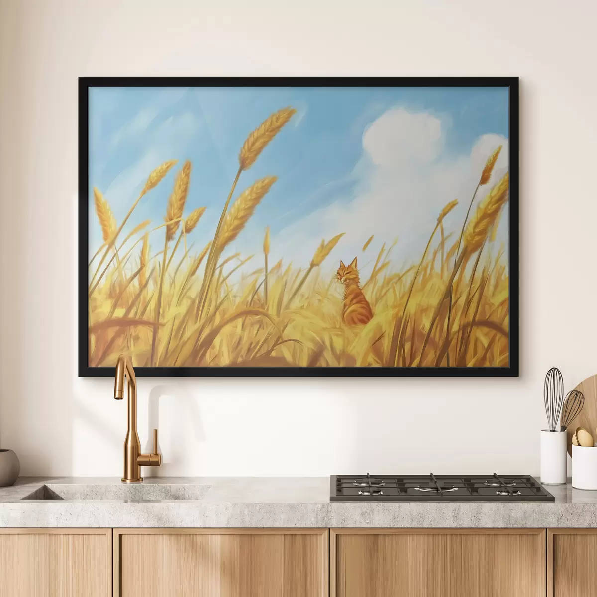 Affiche Chat dans le champ avec des épis de blé f44211