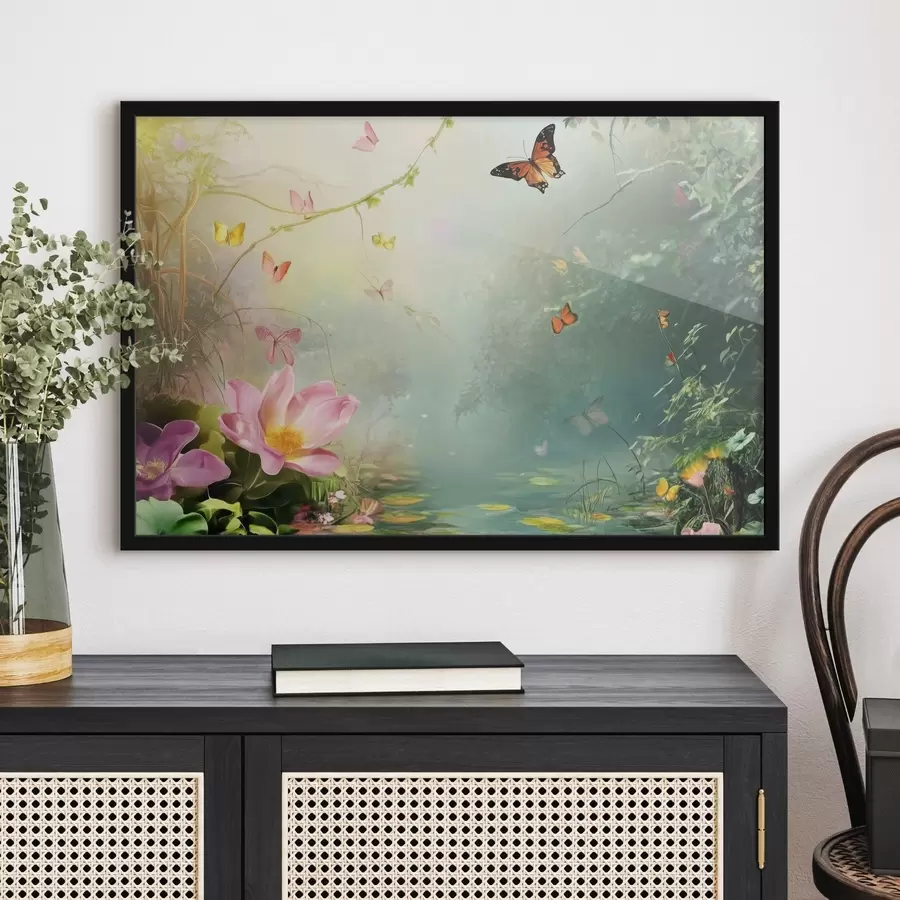 Fotobehang Meer in het bos onder de bomen f44216