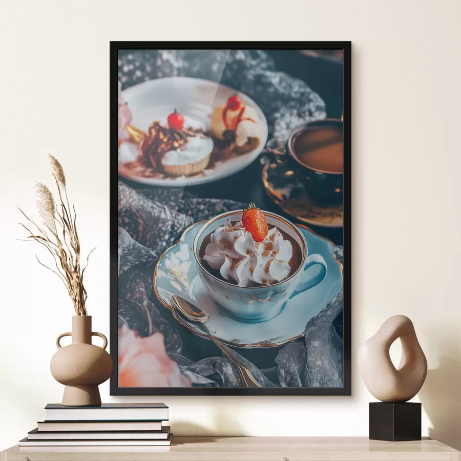 Fotobehang Kopje koffie en dessert f44228