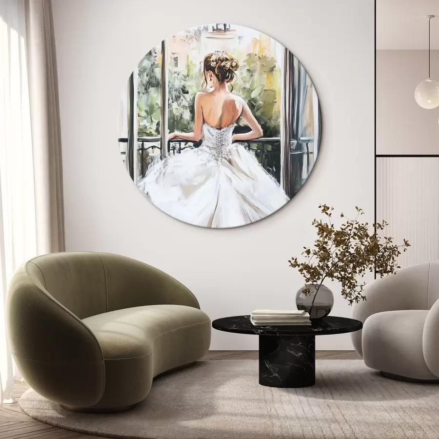  Schilderijen Meisje in een witte jurk op het balkon r44226