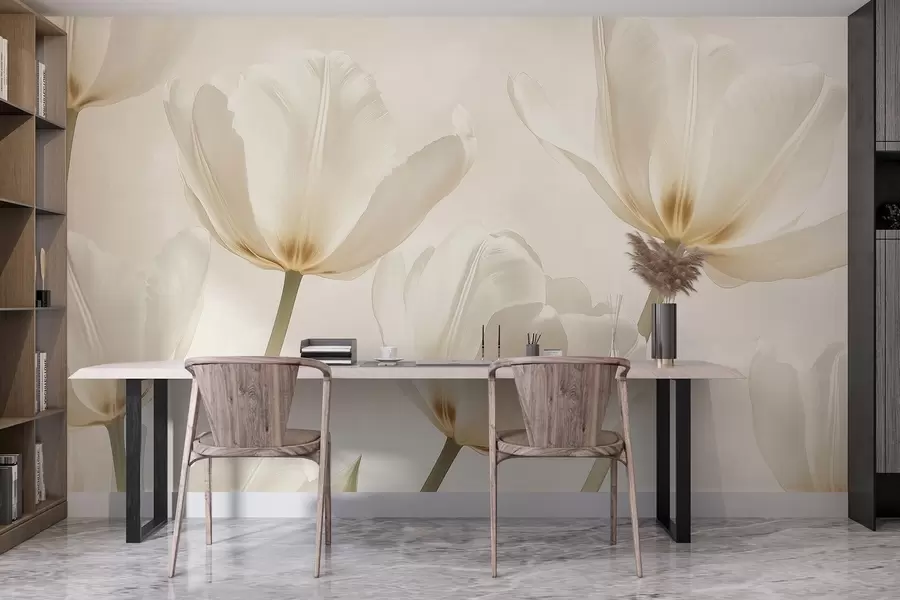 Fotobehang Mooie tulpen, bloemig, beige kleuren, realisme w03877