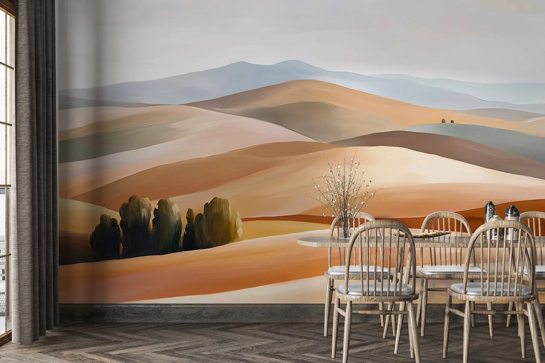 Papier peint photo Paysages arborés, Toscane, couleurs naturelles, style huile w03880