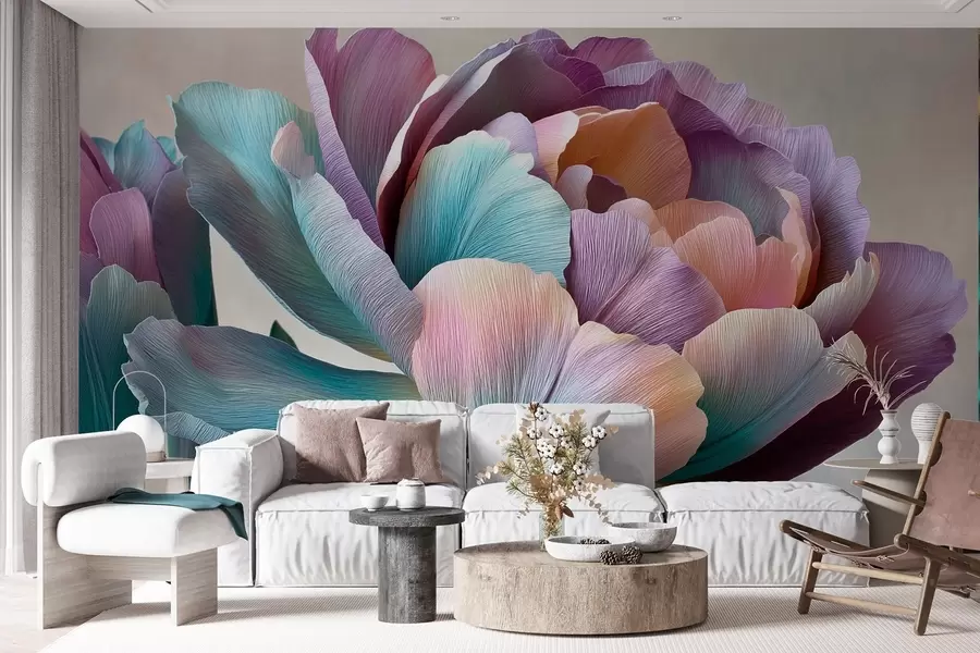 Fotobehang Kleurrijke bloem in de stijl van crêpepapier w09076