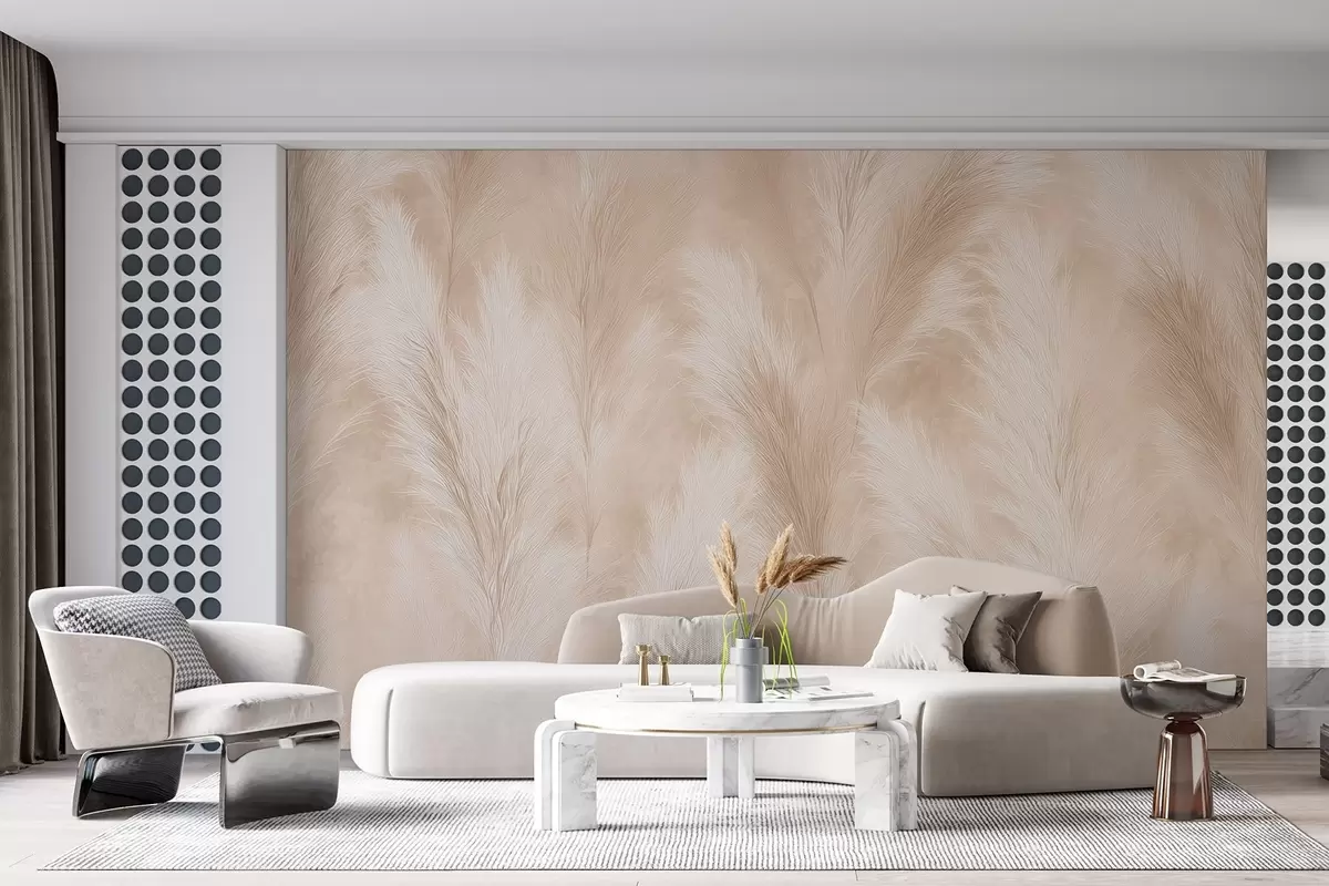 Fotobehang Pampagras in beige en roze tinten w09077