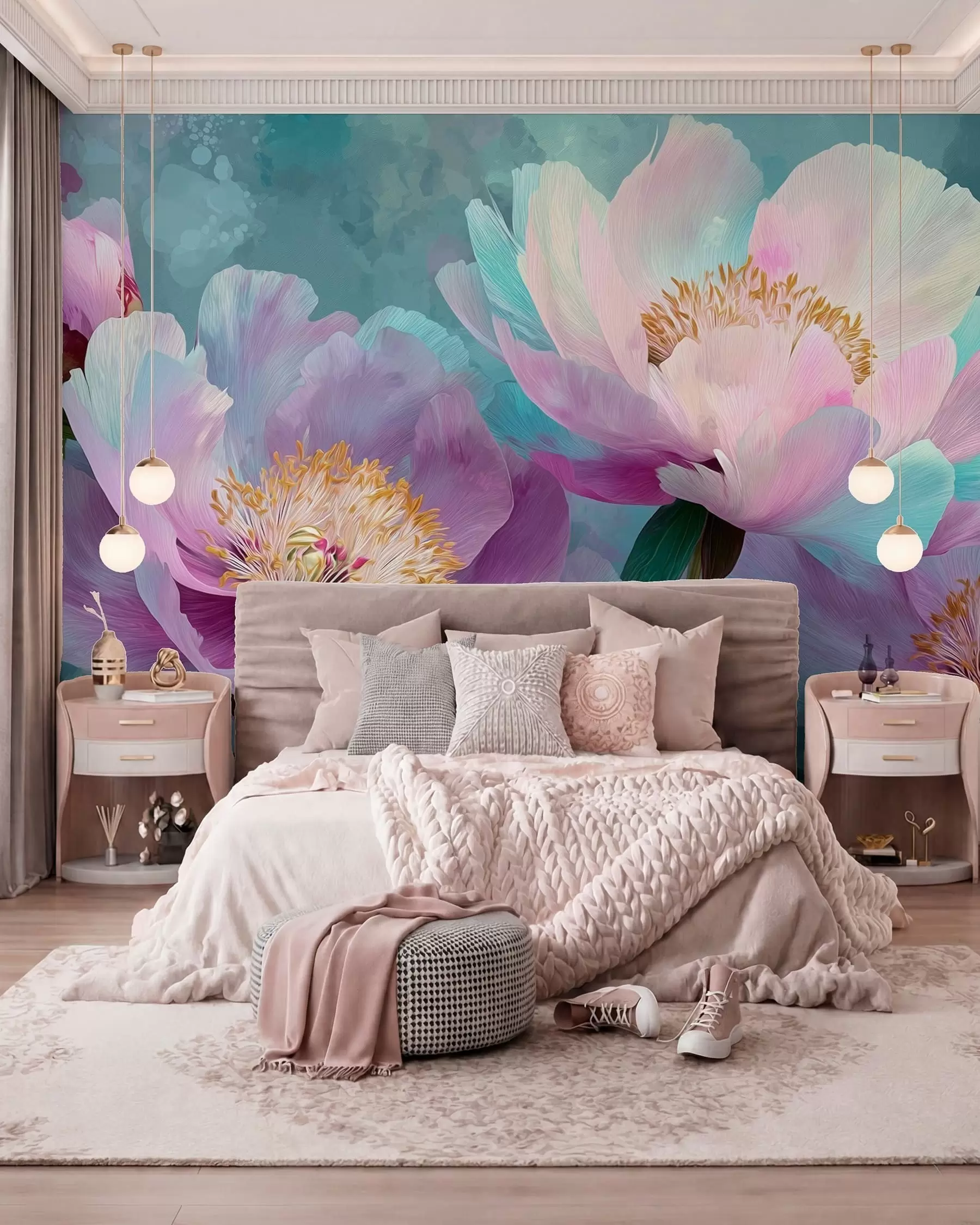 Papier peint photo Pivoines colorées dans les tons bleus et violets w09087