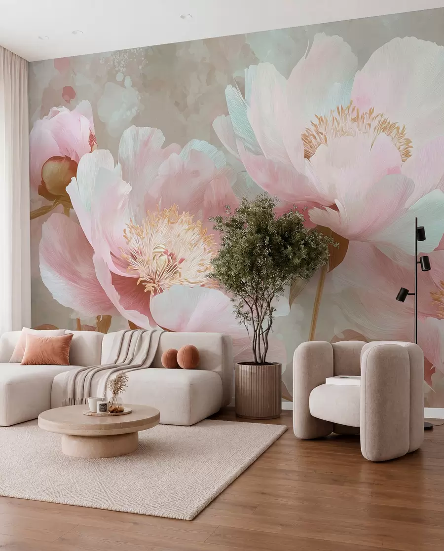 Fotobehang Delicate pioenrozen in roze en beige tinten w09087v1