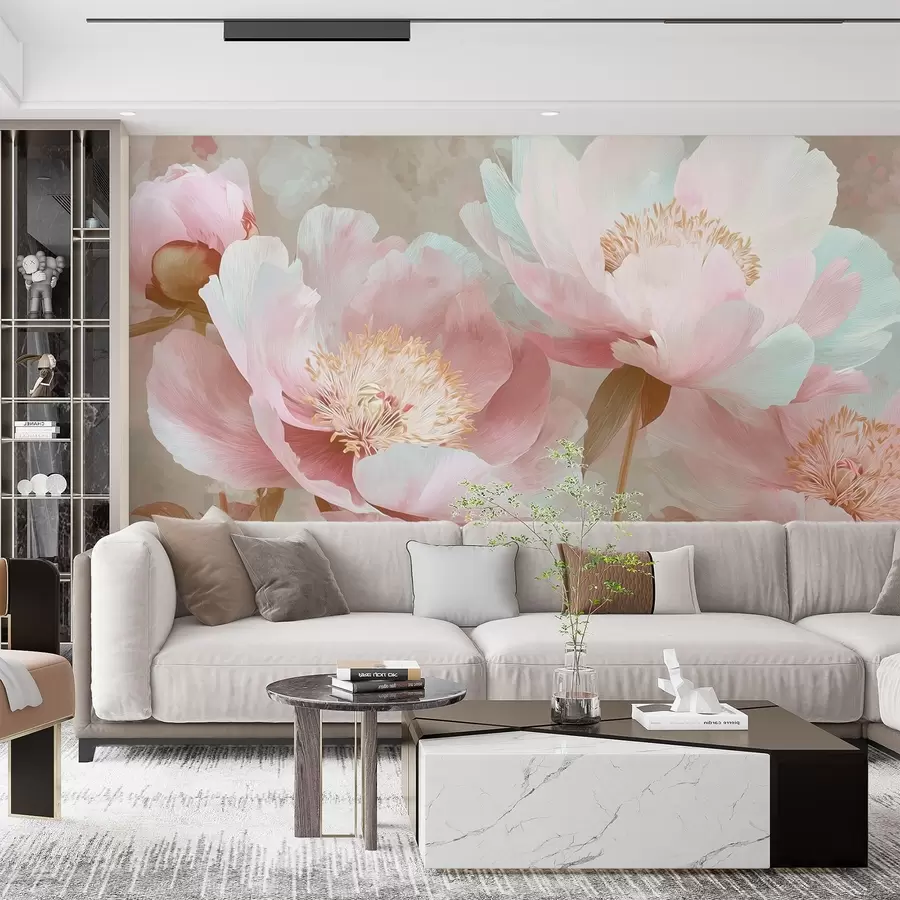 Fotobehang Delicate pioenrozen in roze en beige tinten w09087v1