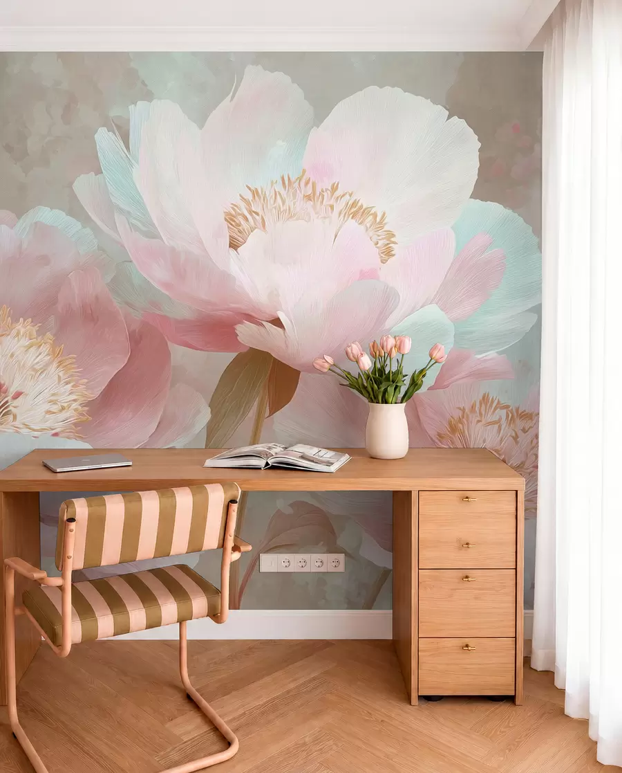 Fotobehang Delicate pioenrozen in roze en beige tinten w09087v1