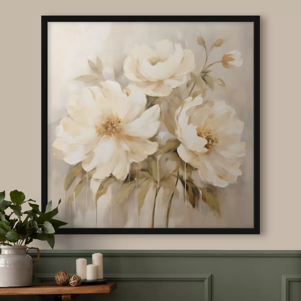 Poster Bloemsierkunst met witte bloemblaadjes f44043