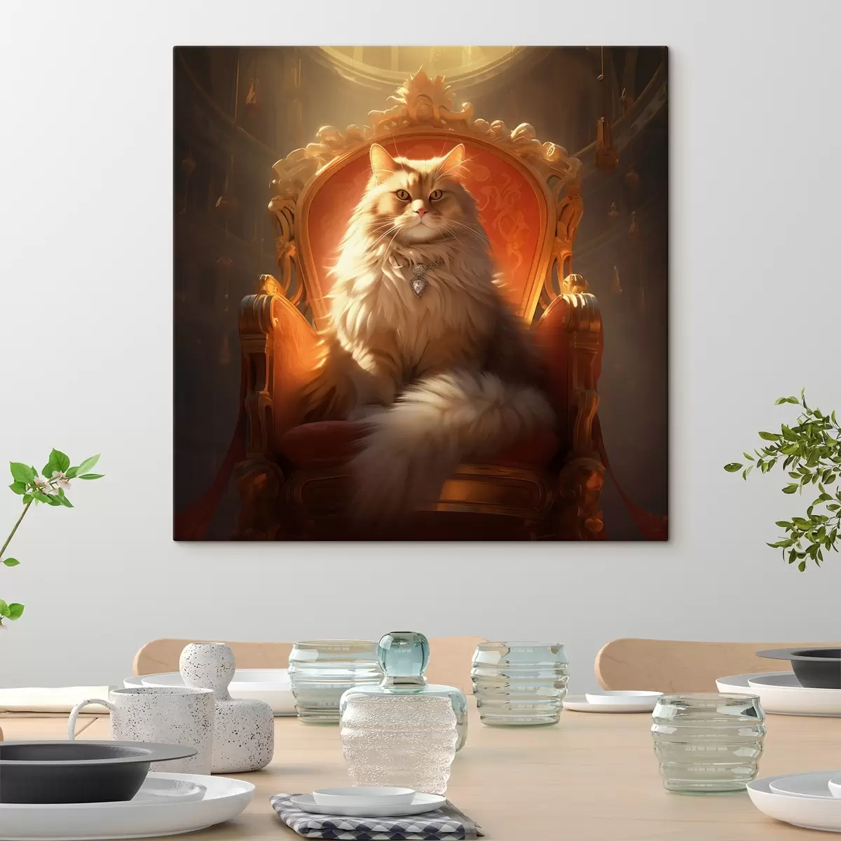  Schilderijen Vorstelijke kat met amberkleurige ogen op een troon in de stralen van glorie in barokstijl s44250